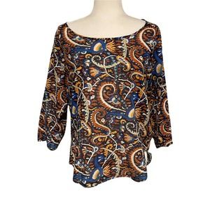 Zara Tunic Blue and Orange Paisley Blouse